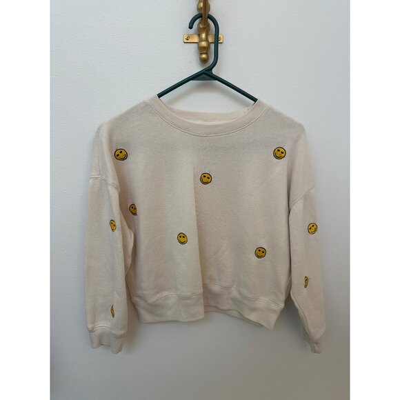 Vintage Havana Girls 14 Cream Sweatshirt With Yellow Smiley Face Embroidery L - Picture 1 of 4